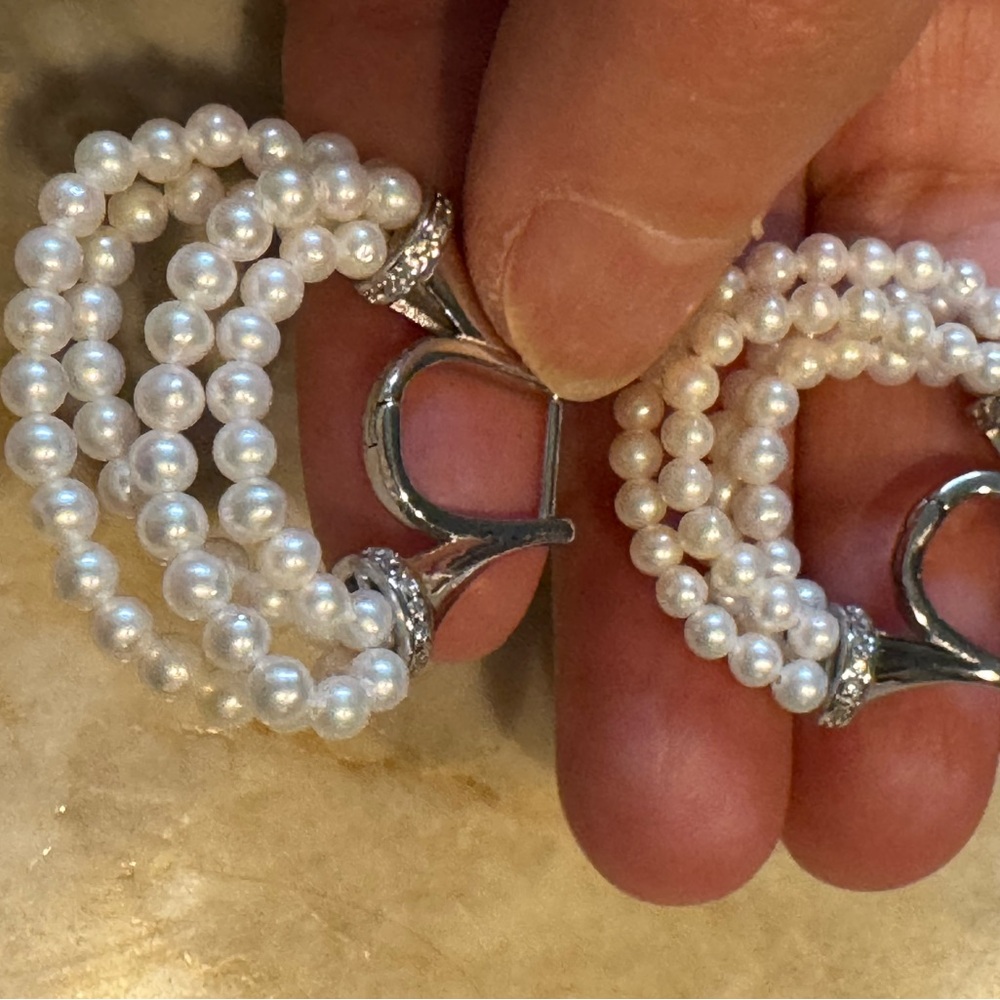 Multi Strand Pearl Hoop Earrings - Sterling silver and fresh water pearls. - Picture 4 of 7